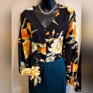 Lantern Ruffle Sleeve Professional Floral Blouse